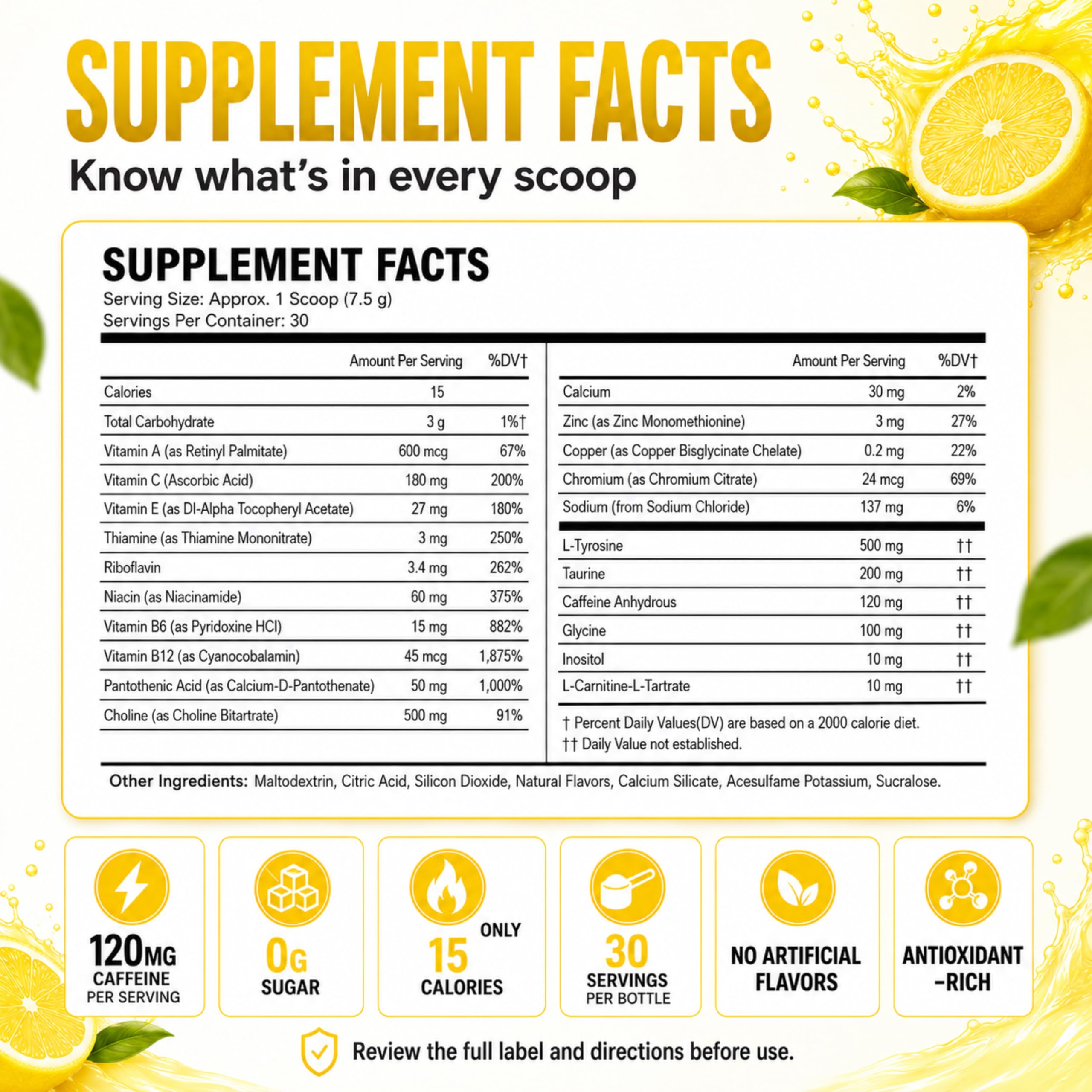 Sugar Free Energy Drink Powder - 18 Vitamins & Minerals, Lemonade Flavor — Amazon image 2