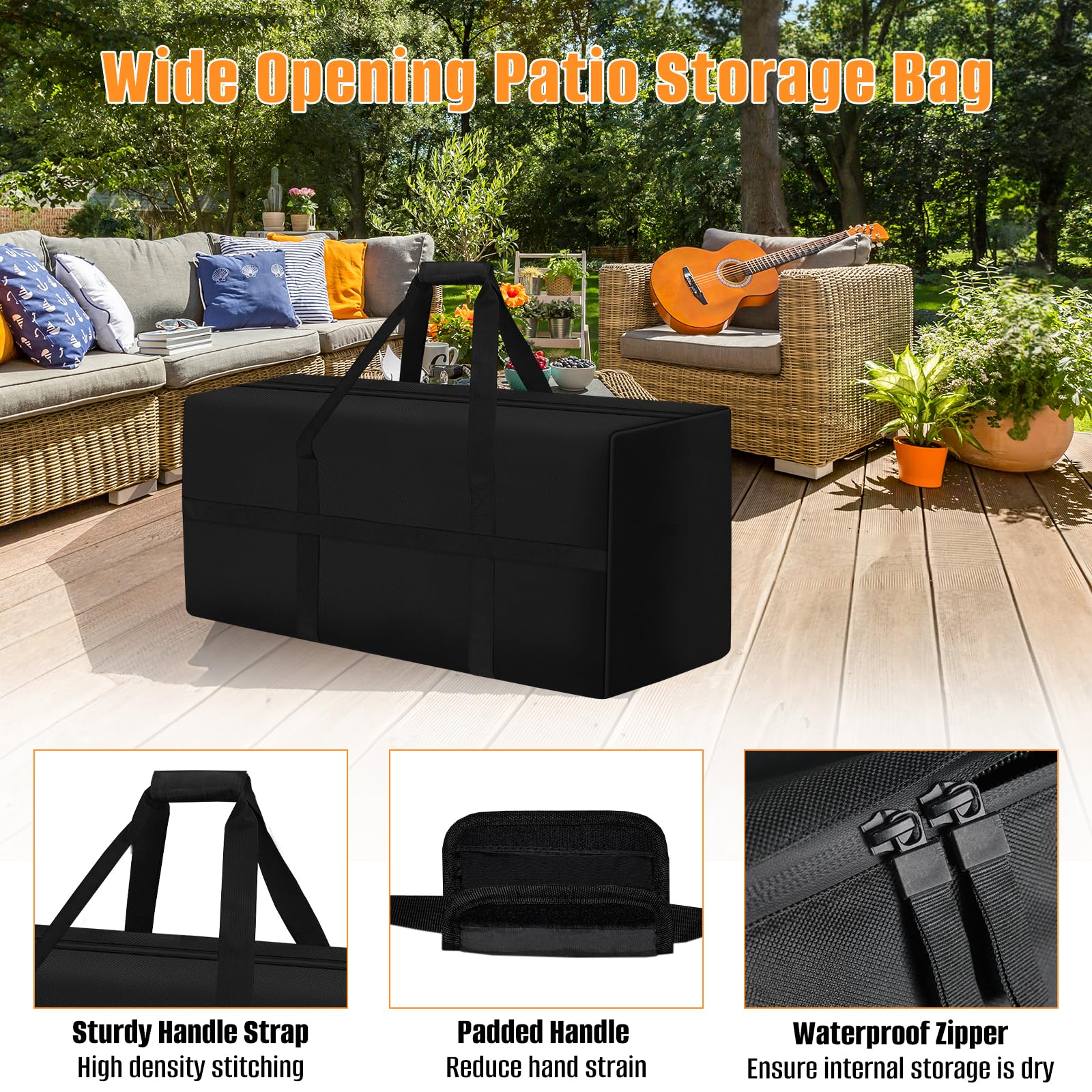 Borsa porta cuscini da giardino, 600D Oxford, 102 x 52 x 72 cm | impermeabile, con cerniera e maniglia imbottita