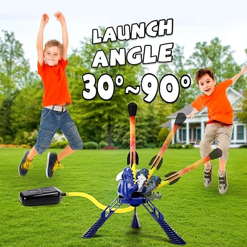 Miniatura 3 de Acekid Lanzador de cohetes para niños, lanzador de dinosaurios ajustable ángulo de lanzamiento con 3 cohetes LED de lanzamiento de hasta 100 pies