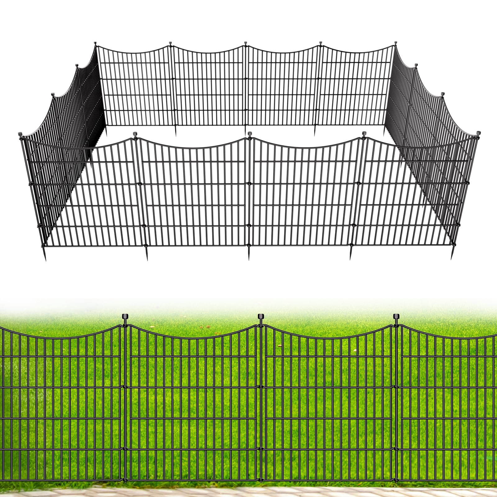 15 Panels No Dig Garden Fence – 81 cm (H) X 1080 cm (L) Outdoor Decorative Tall Dog Fence for Yard, Animal Barrier, Rustproof Metal Garden Edging and Borders | Temporary Fencing Stakes — image 1