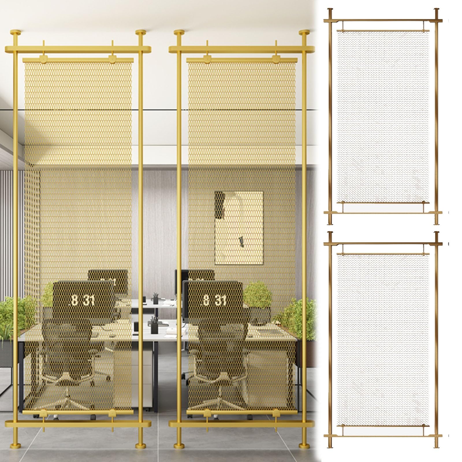 Wall Partition Room Divider Set Of 2, 50 Cm Wide Freestanding Privacy Screen Panels for Room Separation, Indoor Hollow Decor Metal Fence - Floor to Ceiling(2pcGold,200cm/78.7in/6.56ft)