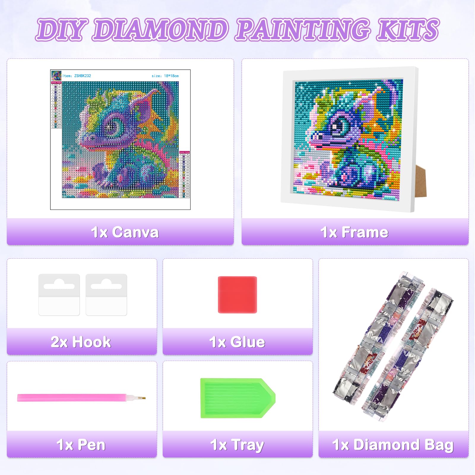 Diamond Painting Per Bambini Drago Infuocato - Kit 5D Con Cornice 18x18 Cm - 6