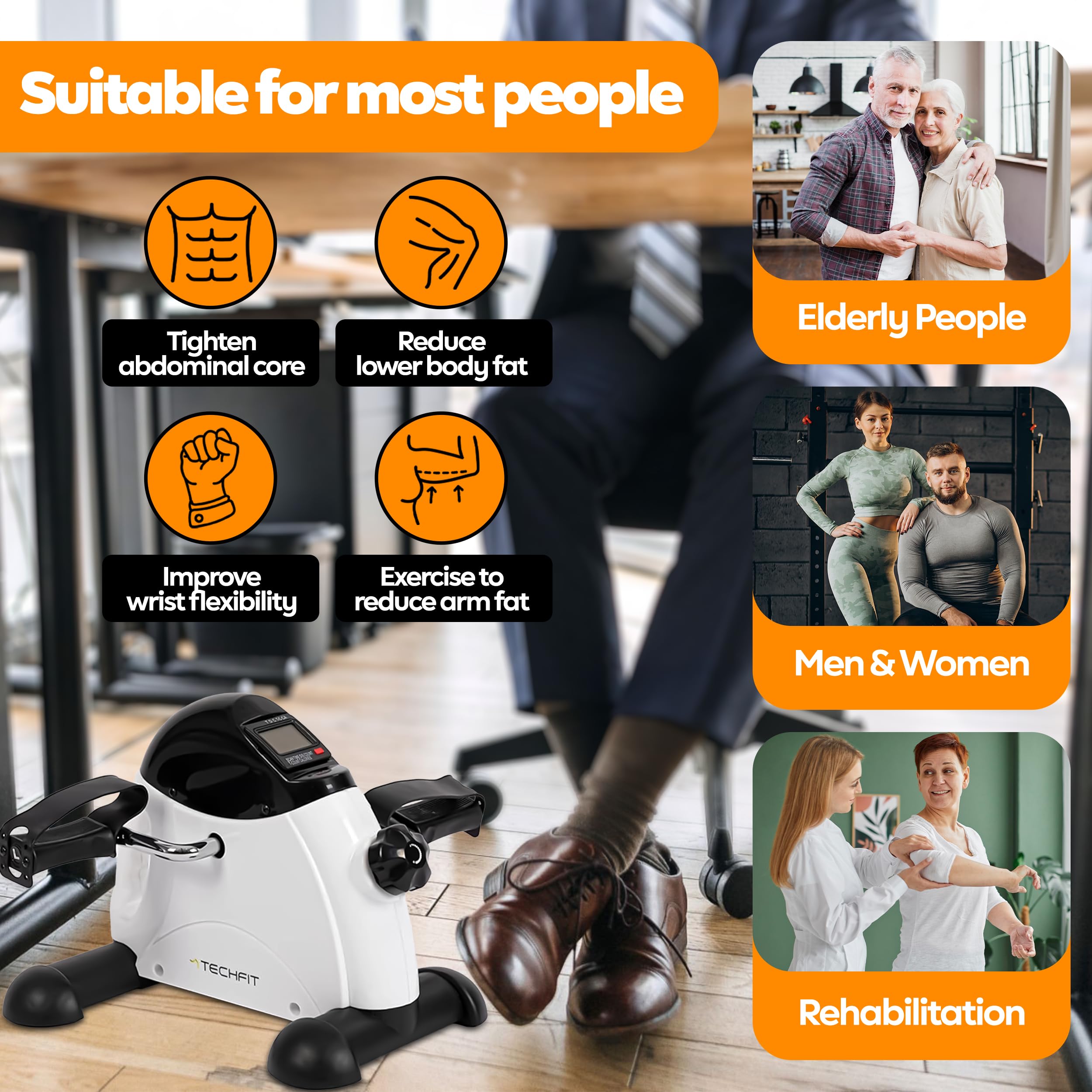 TechFit Mini vélo d'appartement pour un usage domestique et au bureau, machine facile à entraîner les bras et les jambes, adaptée pour la récupération légère