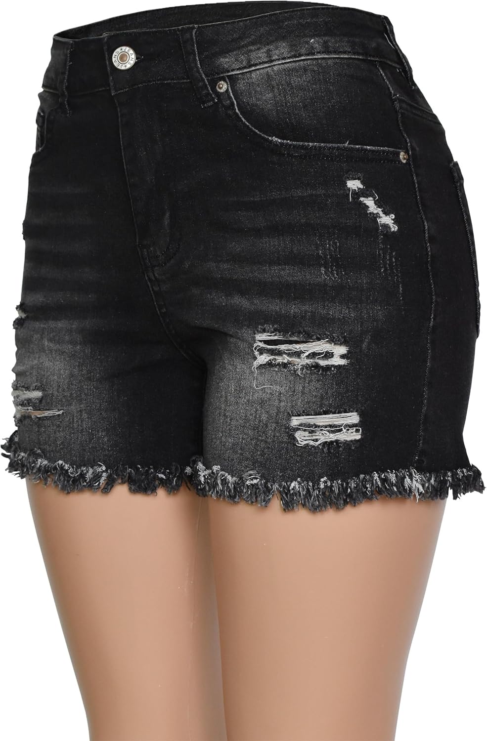 Aodrusa Jean Shorts Womens High Waisted Stretchy Mom Two Buttons Frayed Raw Hem Ripped Denim Shorts Distressed - Image 2