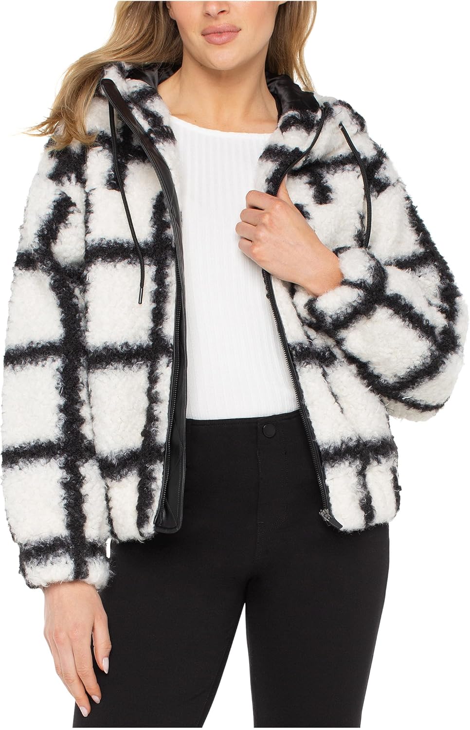 Liverpool Los Angeles Faux Lamb Zip Up Sweater with Hood