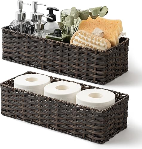 GRANNY SAYS Cestas de mimbre para almacenamiento, cestas de baño para organizar, cesta impermeable para tanque de inodoro, cesta de papel higiénico