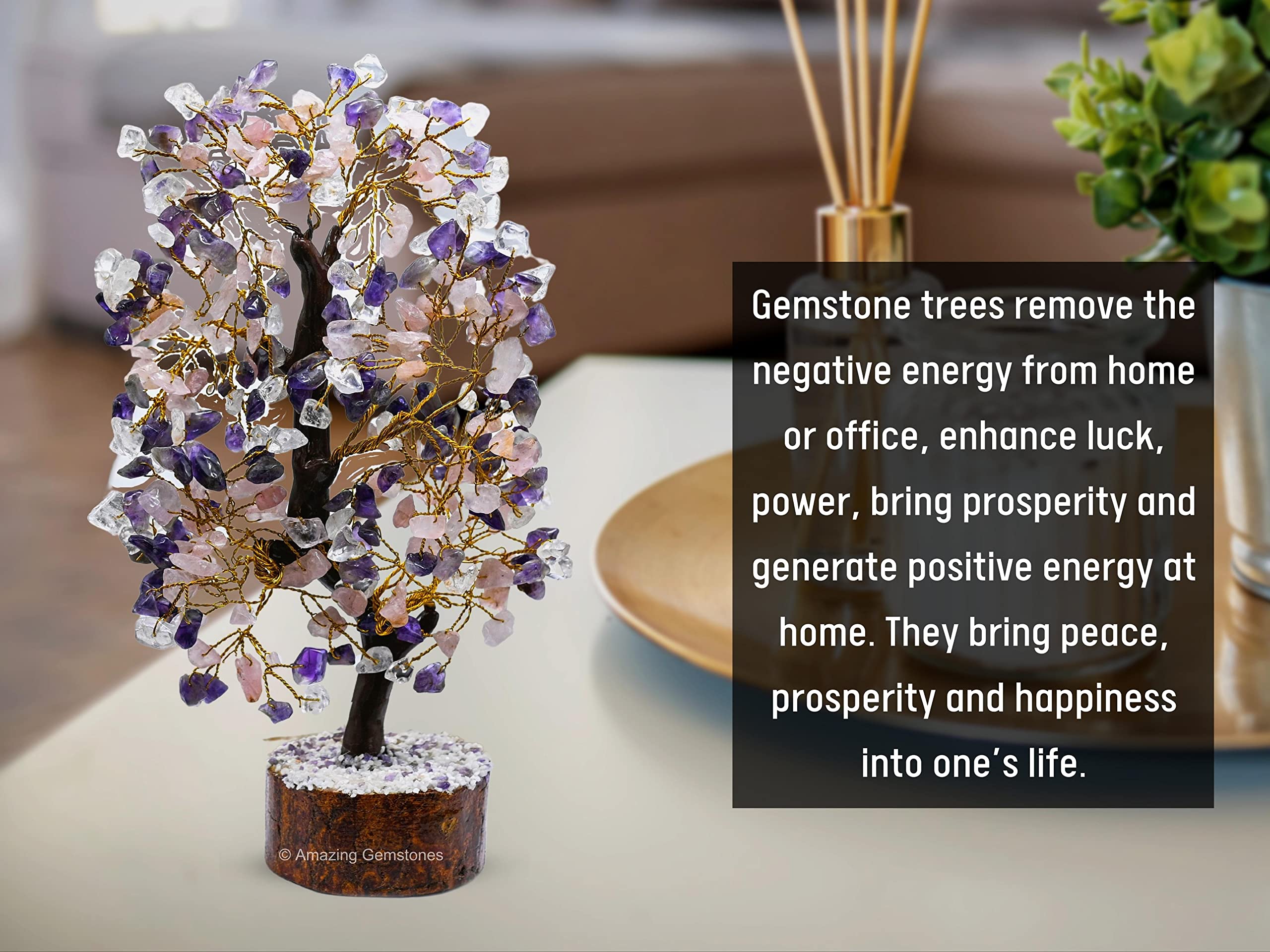 Bonsai Arbre Bonsaï Arbre De Vie En Pierres Naturelles | Améthyste, Quartz Rose, Aigue-marine | Décoration Feng Shui, Vase Céramique Blanc Bonsai Feng Shui Décoration
