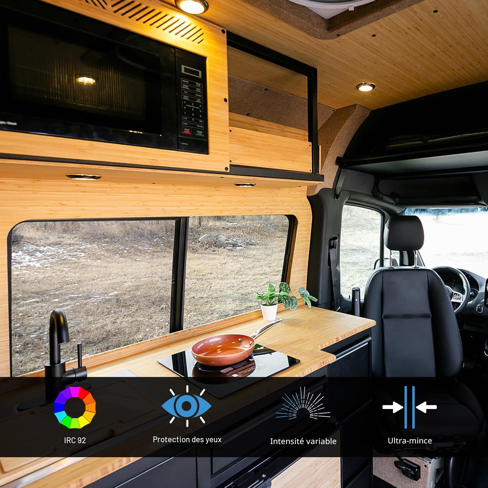 acegoo 12V Plafonnier LED Camping-Car Éclairage Intérieur Montage à vis, pour Bateau Camion Van Yacht Voiture, Matériel PC Dimmable 235lm 4pcs (Noir, 5000K)