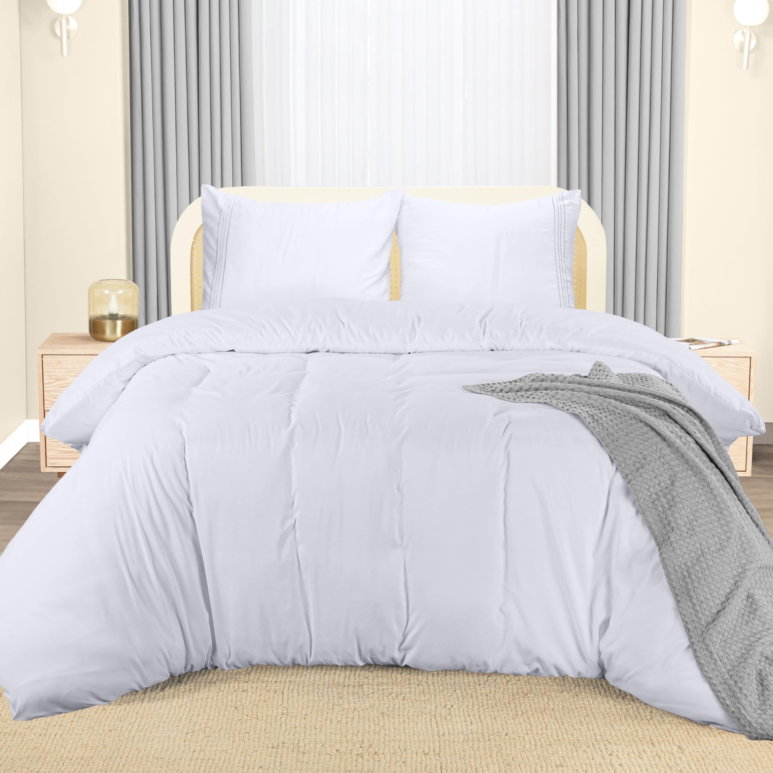 Utopia Bedding Funda Nordica 220 x 240 - Microfibra Juego de Funda Edredon 220x240 cm y 2 Bordado Fundas de Almohada 65x65 cm (Blanco)