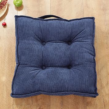 Square Tufted Chair Pad,Portable Corduroy Meditation Cushion Soft Thicken Tatami Seat Cushion with Handle,Velvet Floor Pillow Futon Seat Cushion for Living Room Bedroom Home Decor-Blue 40x40cm16x16in