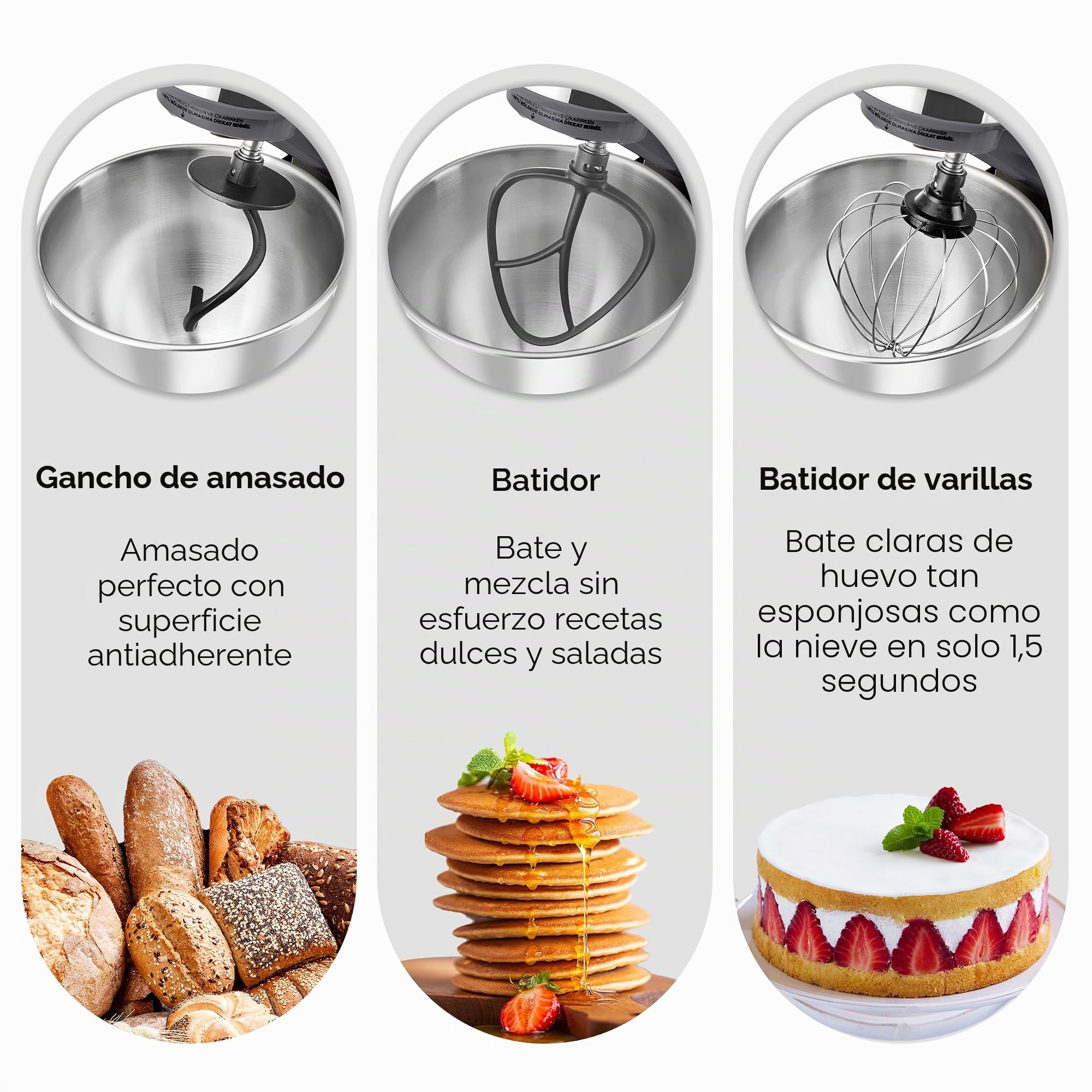 Karaca Mastermaid Chef Pro - Cocina de doble brazo (1500 W, color gris espacial, crema brillante, 1500 W, batidora de 5 L, procesador de alimentos, ajuste de velocidad, gancho para amasar, batir,