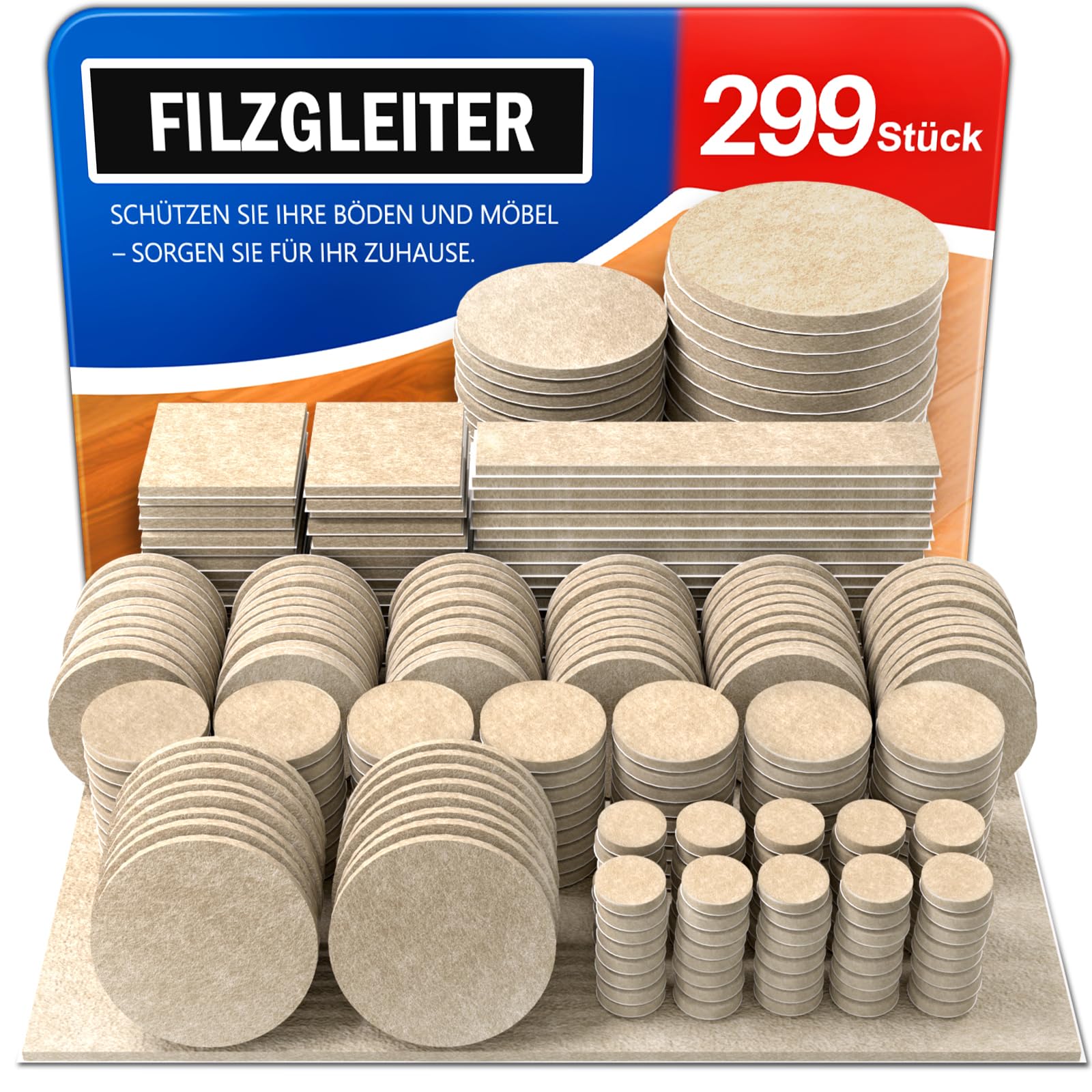 Ansible 299 Stück Filzgleiter selbstklebend –Filzgleiter für Stühle & Möbel – Stuhlbeinkappen in Beige– Kratzschutz für Böden