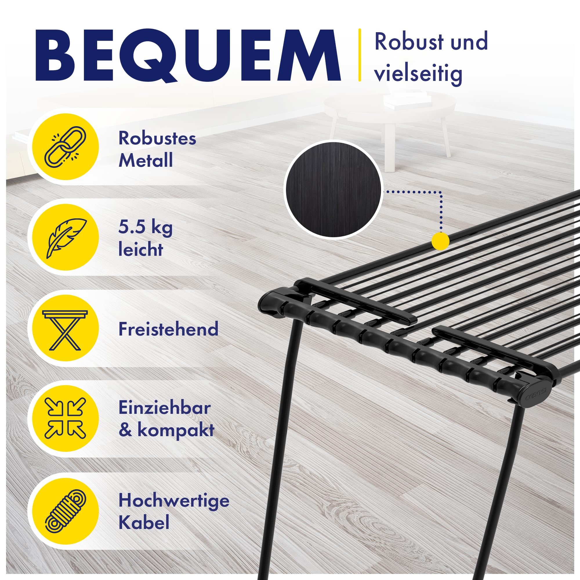 CasaSi® CasaFlex Ultra – Teleskop Wäscheständer 28m – ausziehbar & platzsparend – Wäscheständer Schwarz aus legiertem Stahl für Kleidung, Bettwäsche und Handtücher | Wäscheständer Schwarz aus legiertem Stahl für Kleidung, Bettwäsche und Handtücher