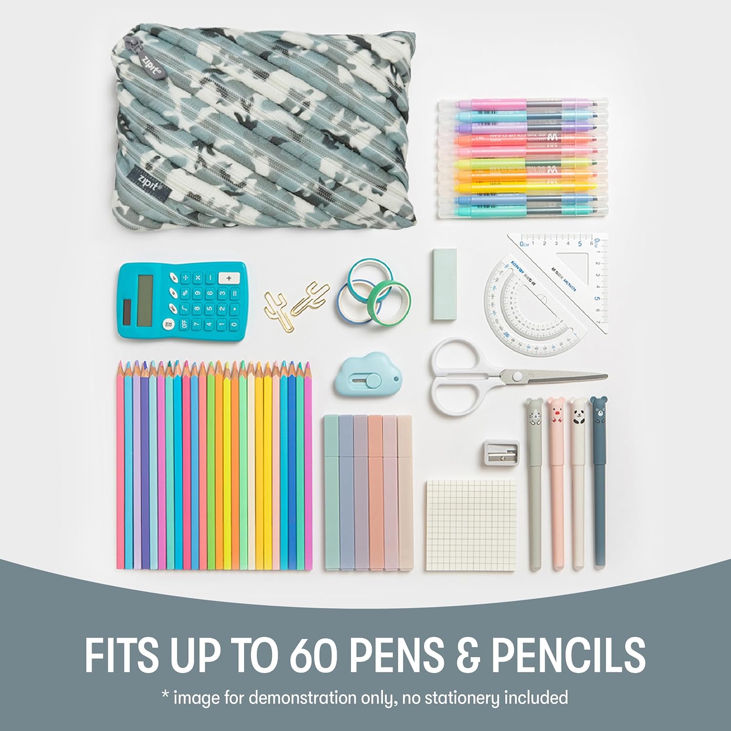 ZIPIT Camo Pencil Case for Boys | Big Pencil Pouch for School, College and Office | Pencil Bag for Kids (Grey Grey) Camo Grey