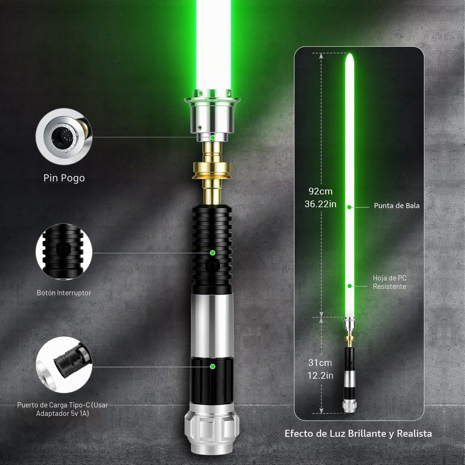 DAMIENSABER Xenopixel V3 - Sable de luz de control de movimiento, 34 fuentes de sonido, sable de luz de duelo de swing suave con cambio de color infinito, sable de luz Obiwan para adultos, núcleo de