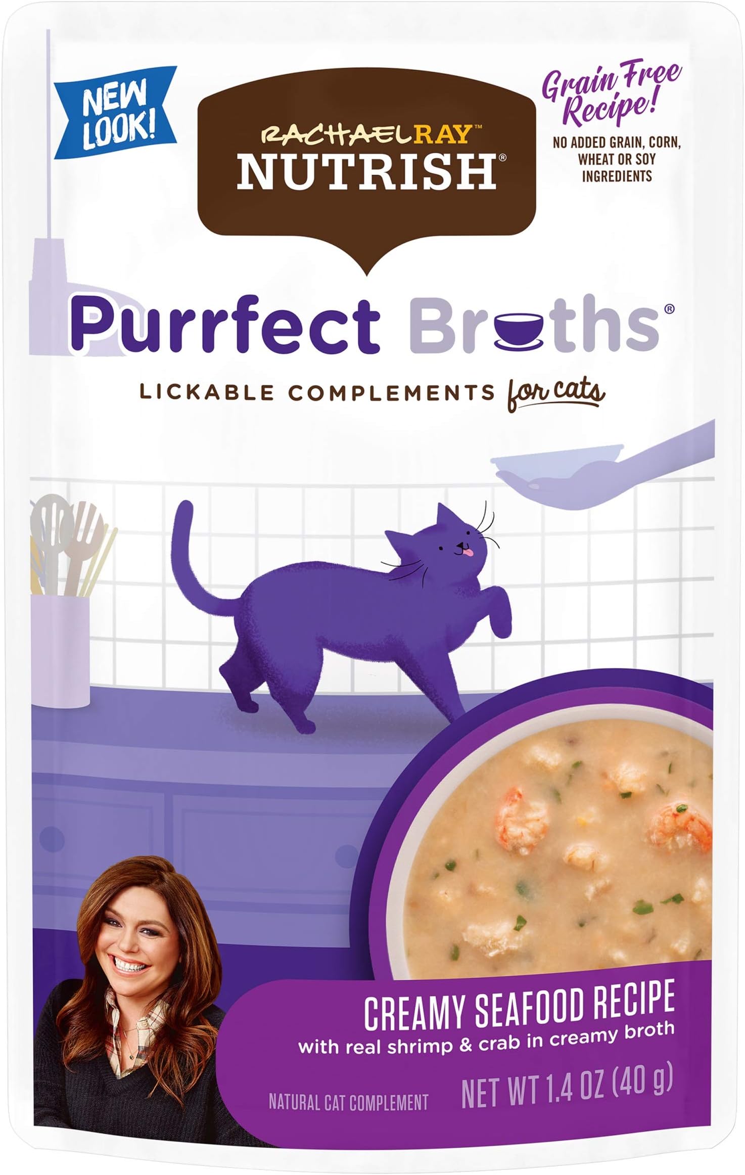 Rachael Ray Nutrish Purrfect Broths Wet Cat Food Complement, 1.4 Ounce Pouch (Pack of 24), Grain Free