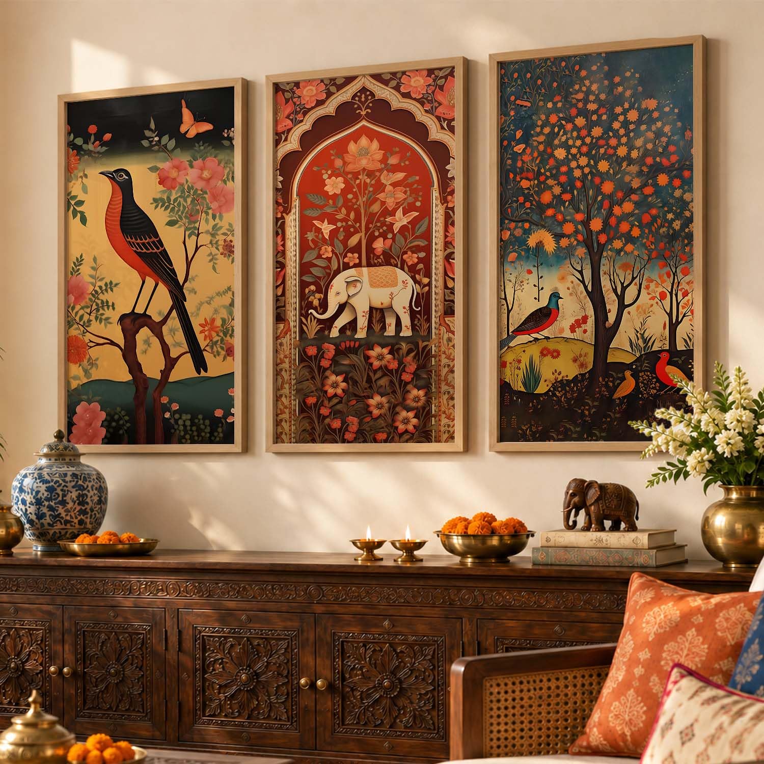Madhubani Wall Art Set - Indian Home Decor -7 Madhubani Wall Art Set - Indian Home Decor -7