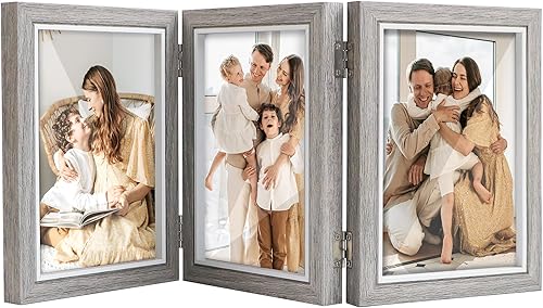 Miniatura 7 de Marco de fotos triple de 5 x 7 pulgadas, marco de collage de tres fotos, marco plegable triple con bisagras para escritorio de mesa, regalo para