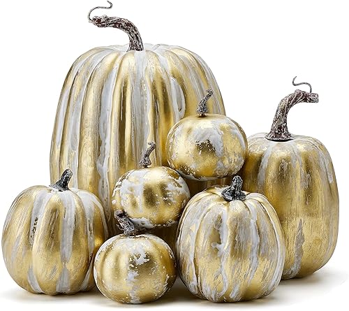 7 calabazas artificiales para decoración, calabazas de espuma sintética de calabaza surtidas para el hogar, otoño, Halloween, Acción de Gracias