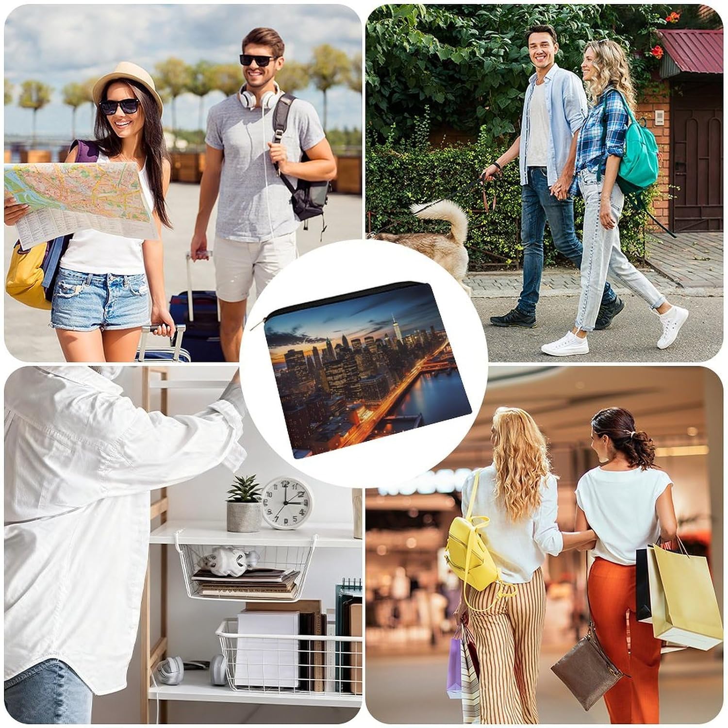 New York City Scenery Makeup Bag for Travel, Large Capacity Toiletry Bag with Zipper, Leather Cosmetic Organizer Bag, Waterproof Cosmetic Storage Case with Hook, Makeup Case image 4