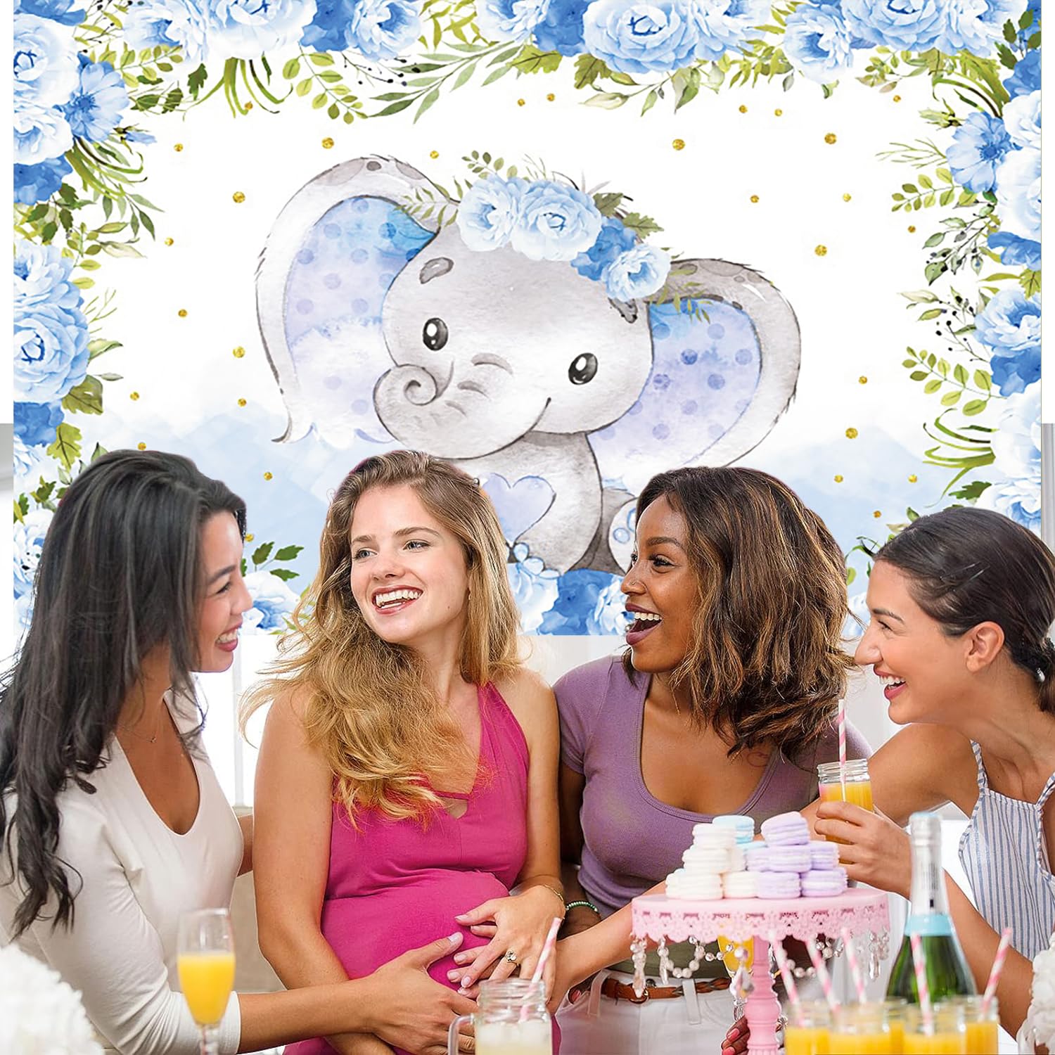 7x5ft Baby Shower Backdrop Blue White Flower Cute Bear