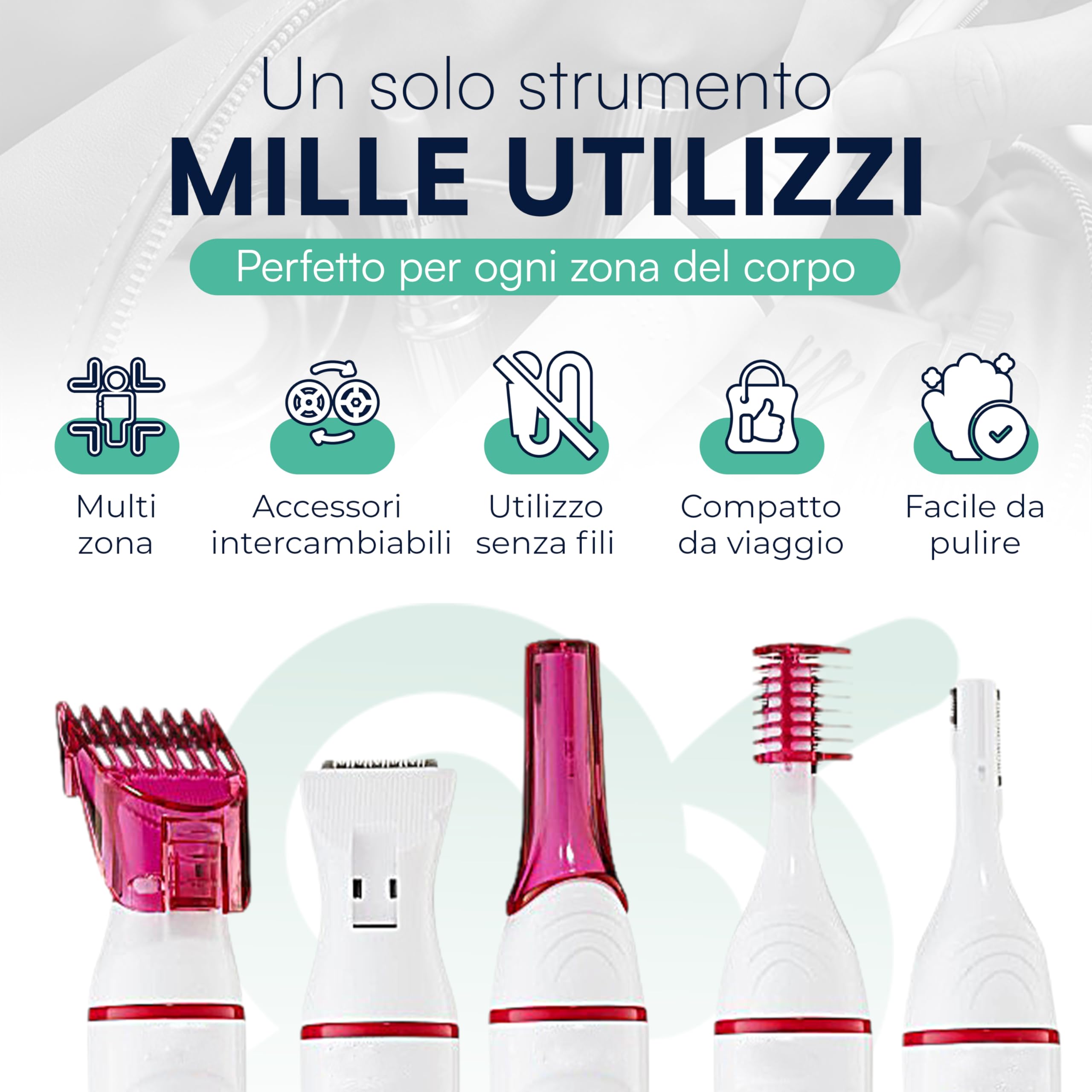 Tempo di Saldi Rasoio Elettrico Donna per Viso e Corpo - Epilatore per Sopracciglia, Parti Intime e Bikini Trimmer - Depilatore Portatile a Batteria con Testina di Precisione e Accessori
