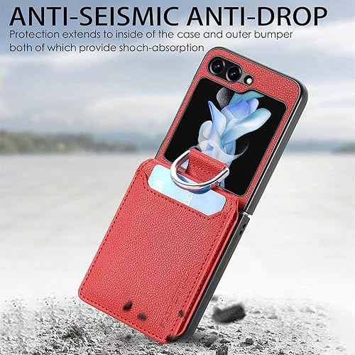 Miniatura 8 de Asuwish Funda de teléfono para Samsung Galaxy Z Flip 5 5G 2023 con ranura para tarjetas, funda tipo cartera y soporte de anillo, accesorios móviles