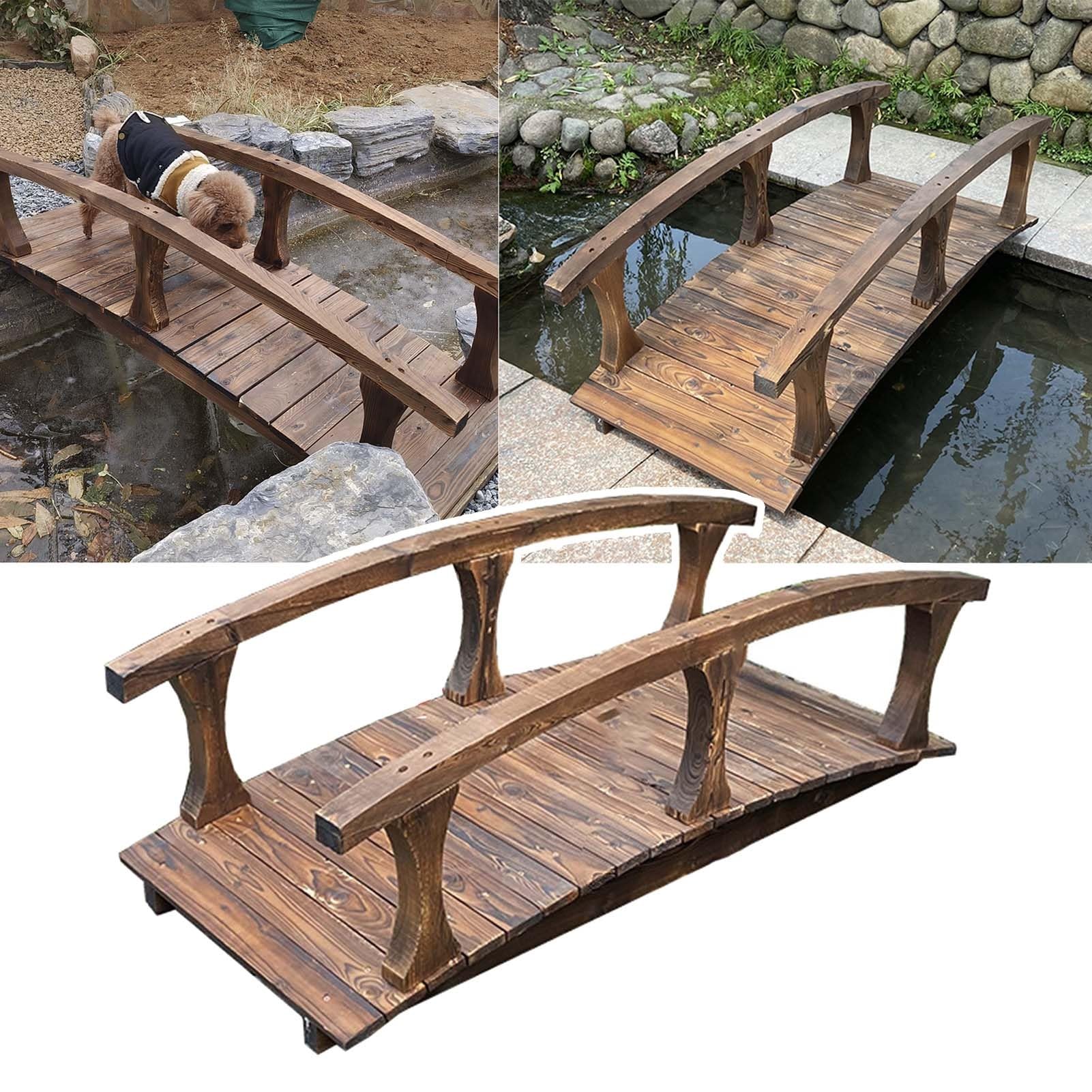 Ponte Da Giardino In Legno Carbonizzato - Per Laghetti E Esterni, Design Naturale, Facile Assemblaggio - Foto 6