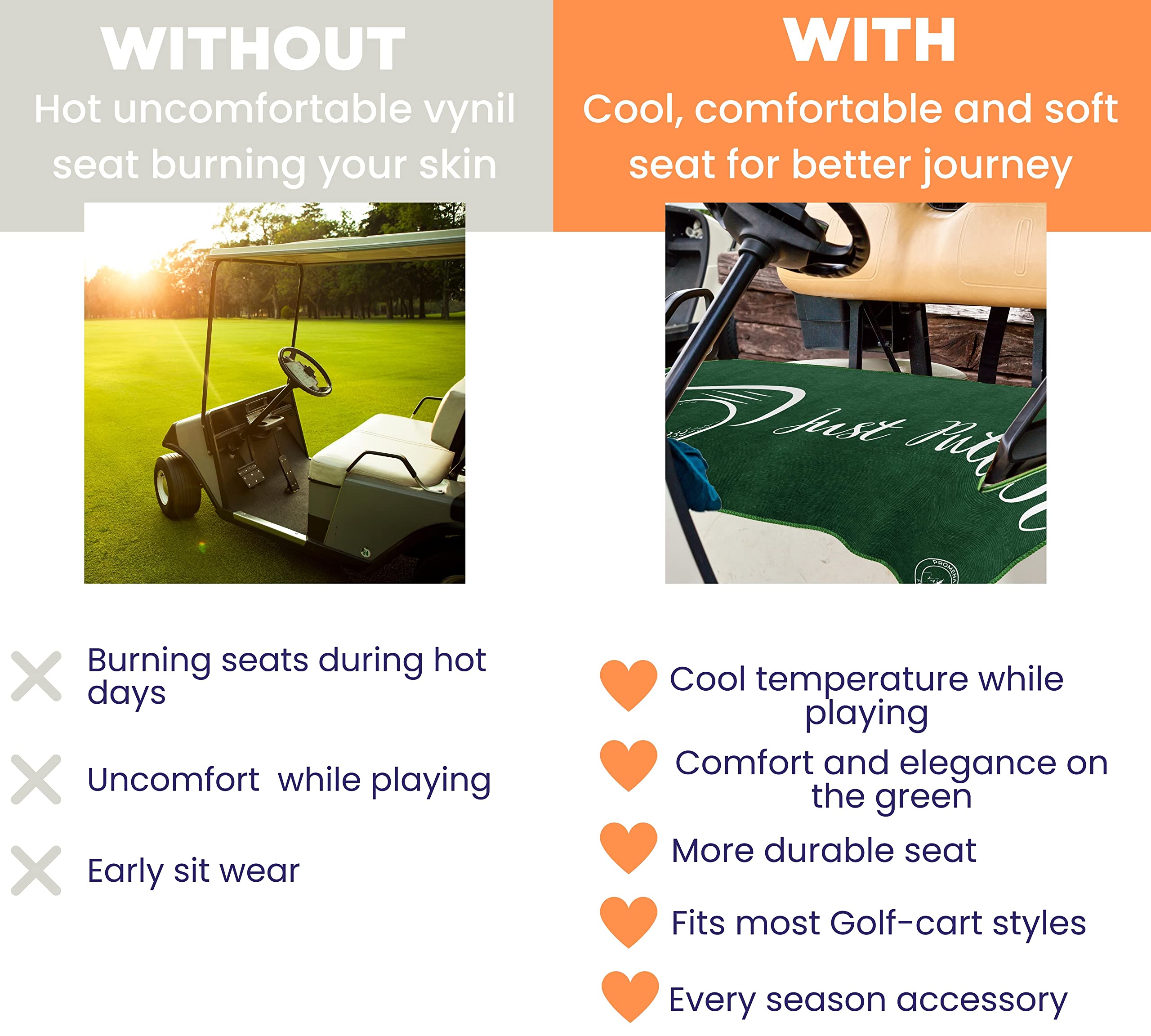 ® - Fundas de asiento de carrito de golf | Toalla de microfibra para asiento de carrito de golf para ezgo/club car/Yamaha | Manta de 2 asientos de 28 x 56 pulgadas en diseño francés único, fácil 2