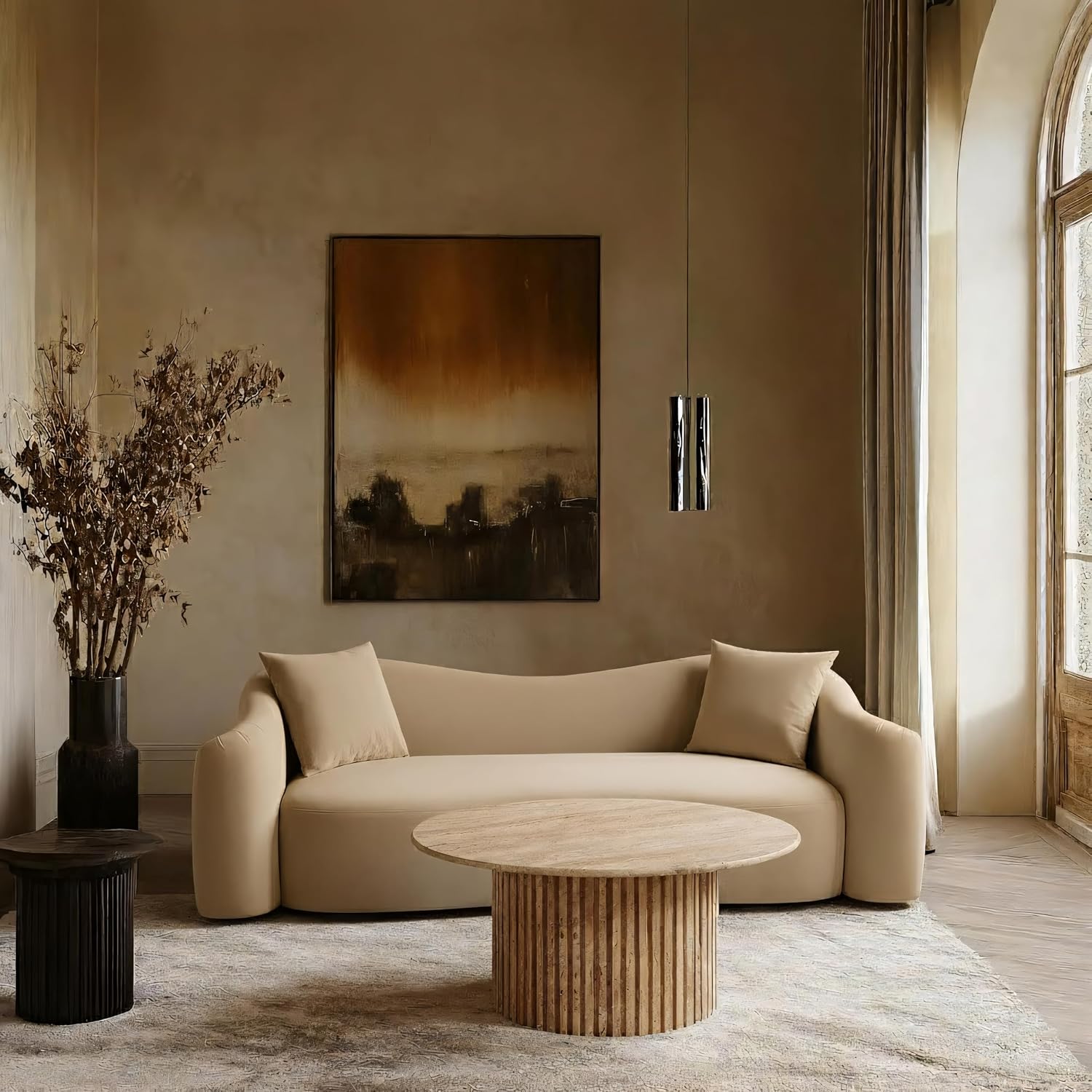 Meridian Furniture 44052Camel-S Destin Collection Modern | Contemporary Sofa with Ultra Luxe Camel 460 GSM Velvet, Rich Curves, 91" W x 34.5" D x 31" H, Camel