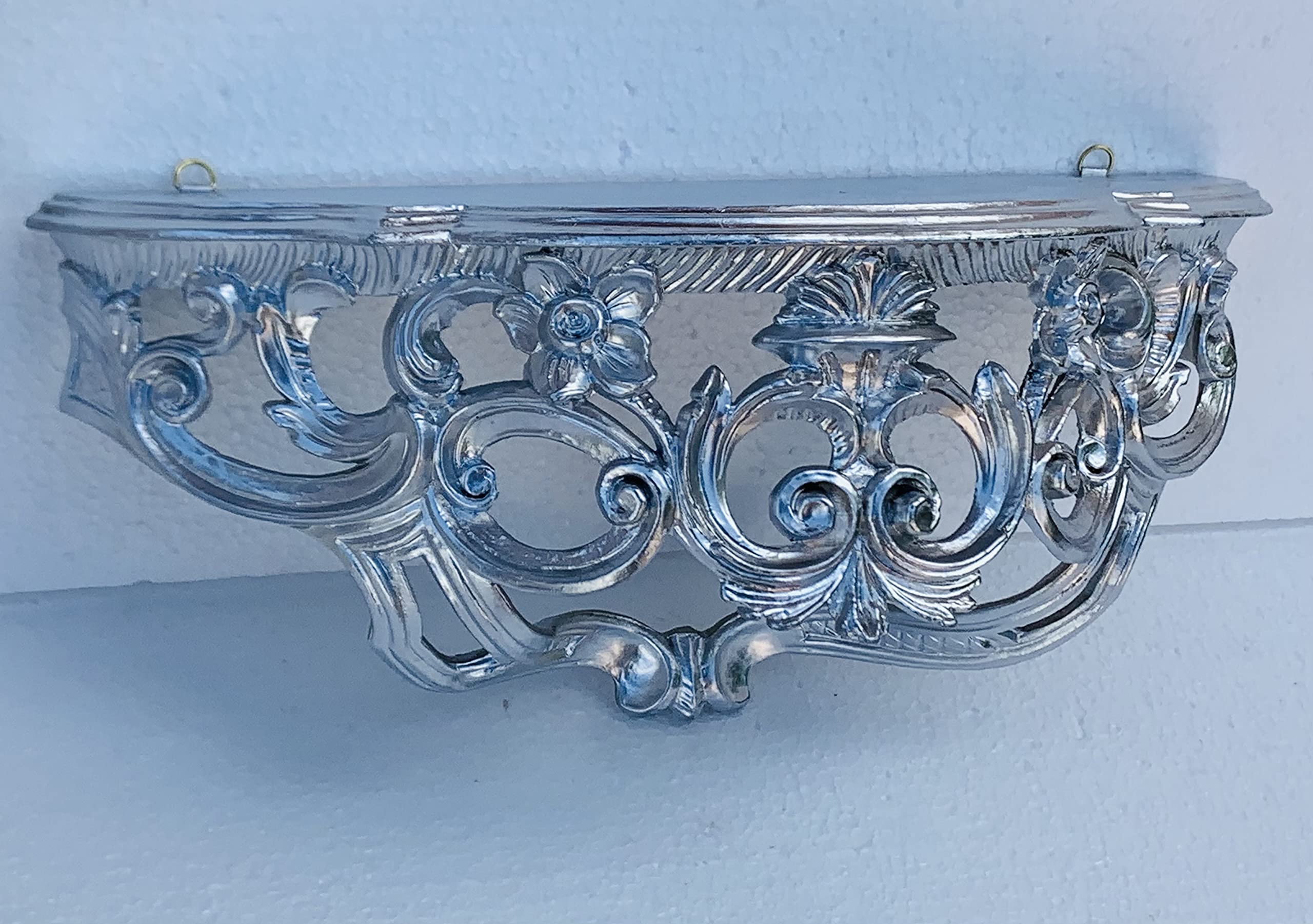 Barock Konsole Wandkonsole Silber Hochglanz Spiegelkonsolen/Wandregal 40x17x17cm Ablage Hängekonsole Antik Stil Blumenbank