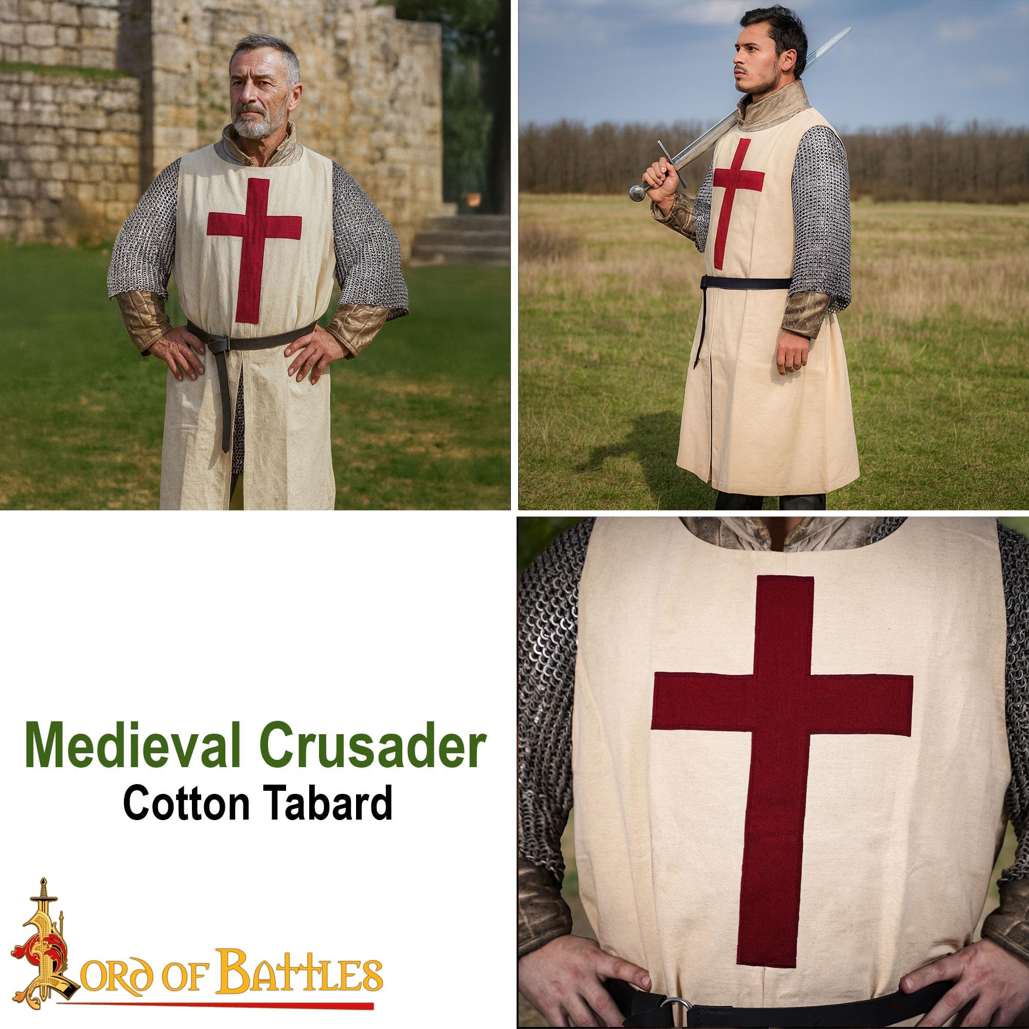 Lord of Battles Medieval Tunic Surcoat, Crusader - Maroon, L-XL - Image 3