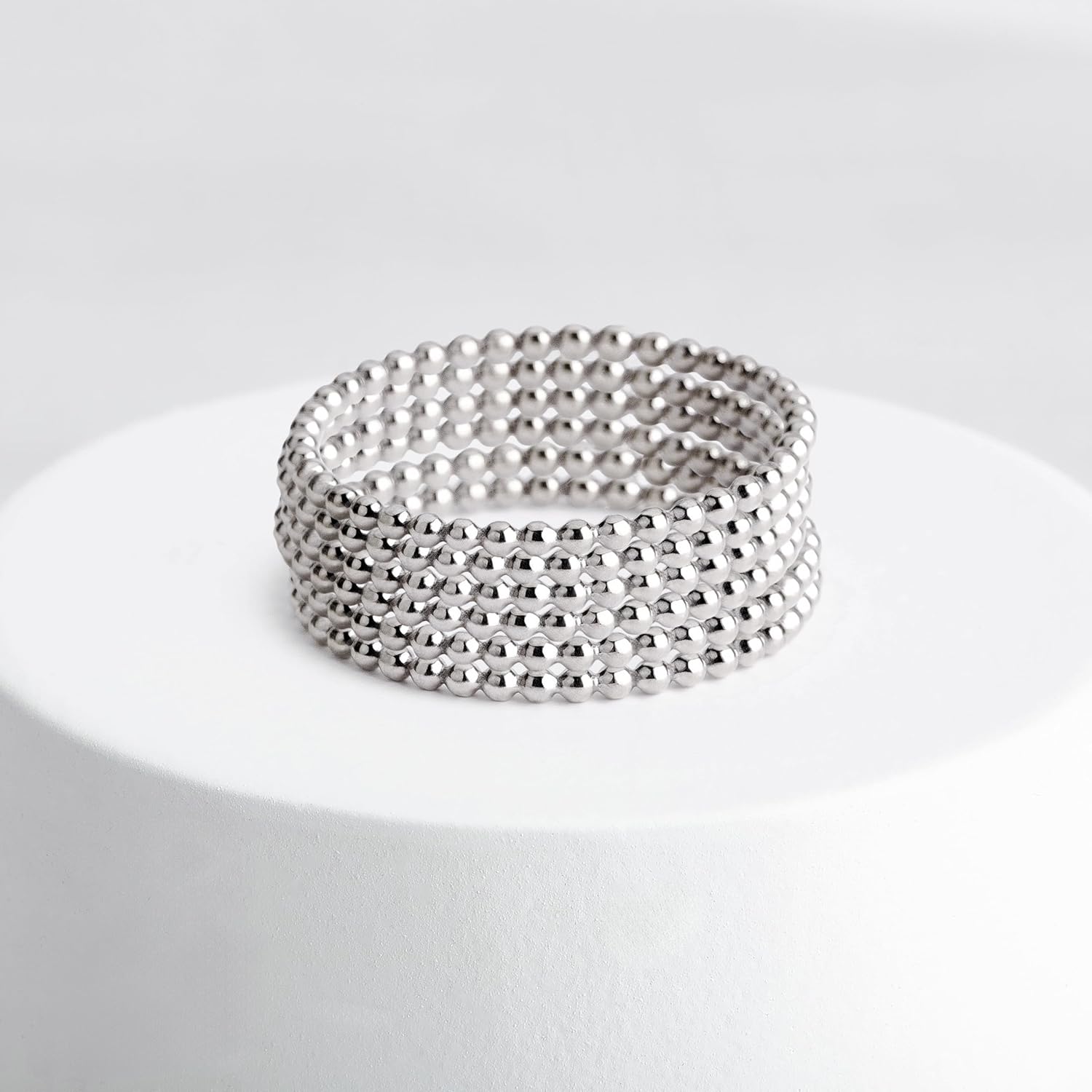 Melanie Golden Jewelry Dot Stacking Ring | Silver, Gold, or Rose Gold | Dotted Beaded Stackable Ring Band | Skinny Thin Bands Midi Ring Thumb Ring | USA Sizes 2-12