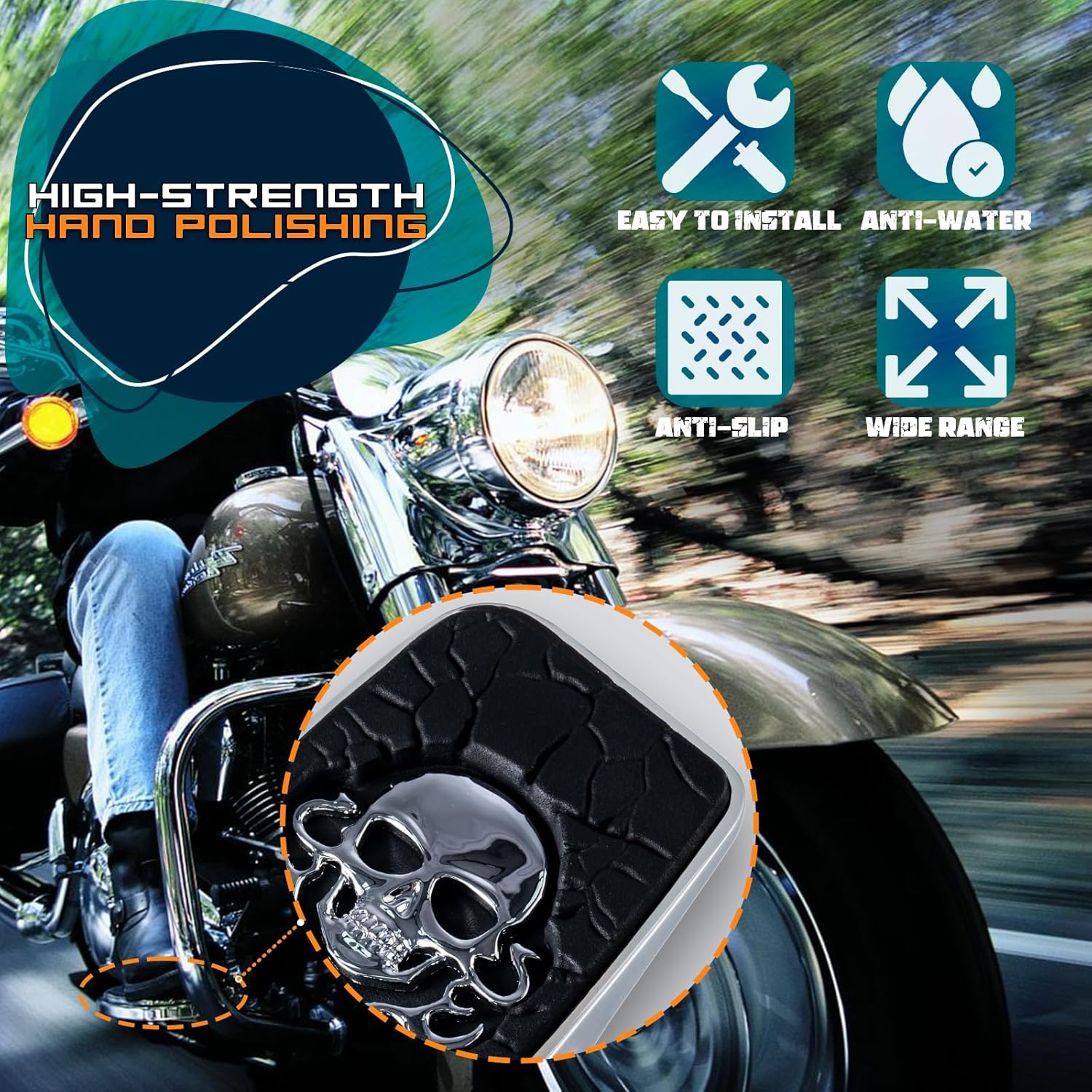 Driver Footpeg Passenger Peg Floorboard Footboard for Indian Chieftain Roadmaster Springfield (Chrome, Metal Skull)