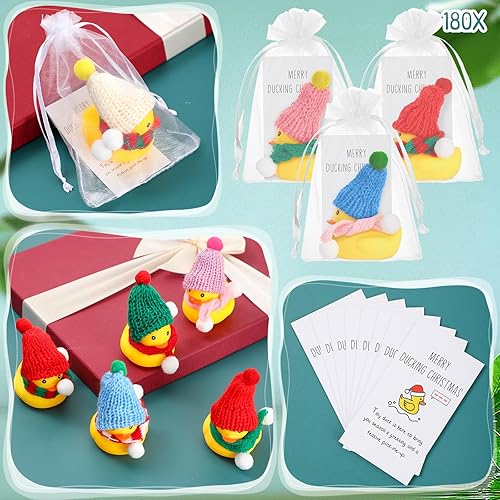Miniatura 4 de Merry Mini patos de goma con bufanda y sombreros con tarjeta de pato, bolsas de organza a granel para regalo de agradecimiento para cruceros,