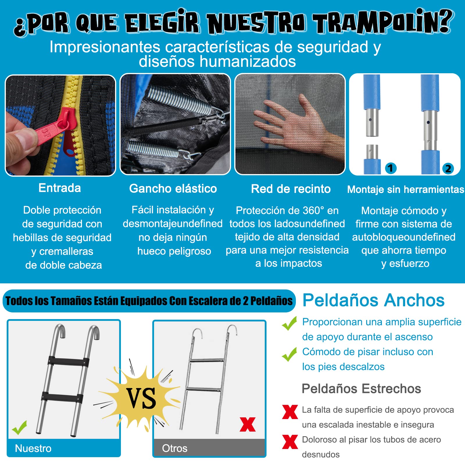 COSTWAY Cama Elastica Niños Exterior Ø366 cm, Trampolines para Niños y Adultos con Red de Seguridad, 72 Muelles y Escalera de 3 Peldaños, Cansta de Baloncesto, Cama Elástica Capacidad de Carga 180 kg