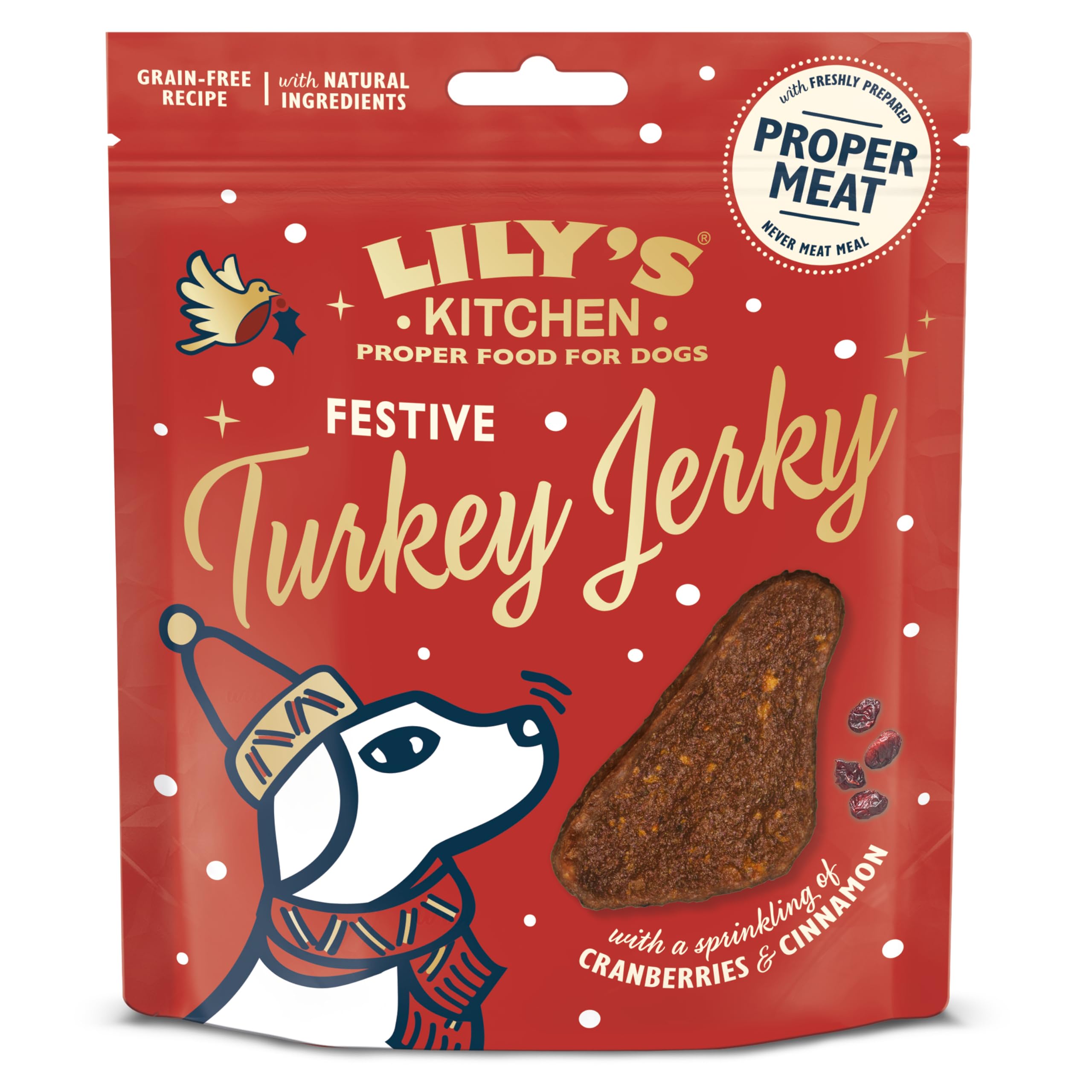 Lily’s Kitchen mit natürlichen Zutaten Leckerlipackung für ausgewachsene Hunde - Festtagskaustreifen mit Truthahn Getreidefreie Rezeptur 8x70 g