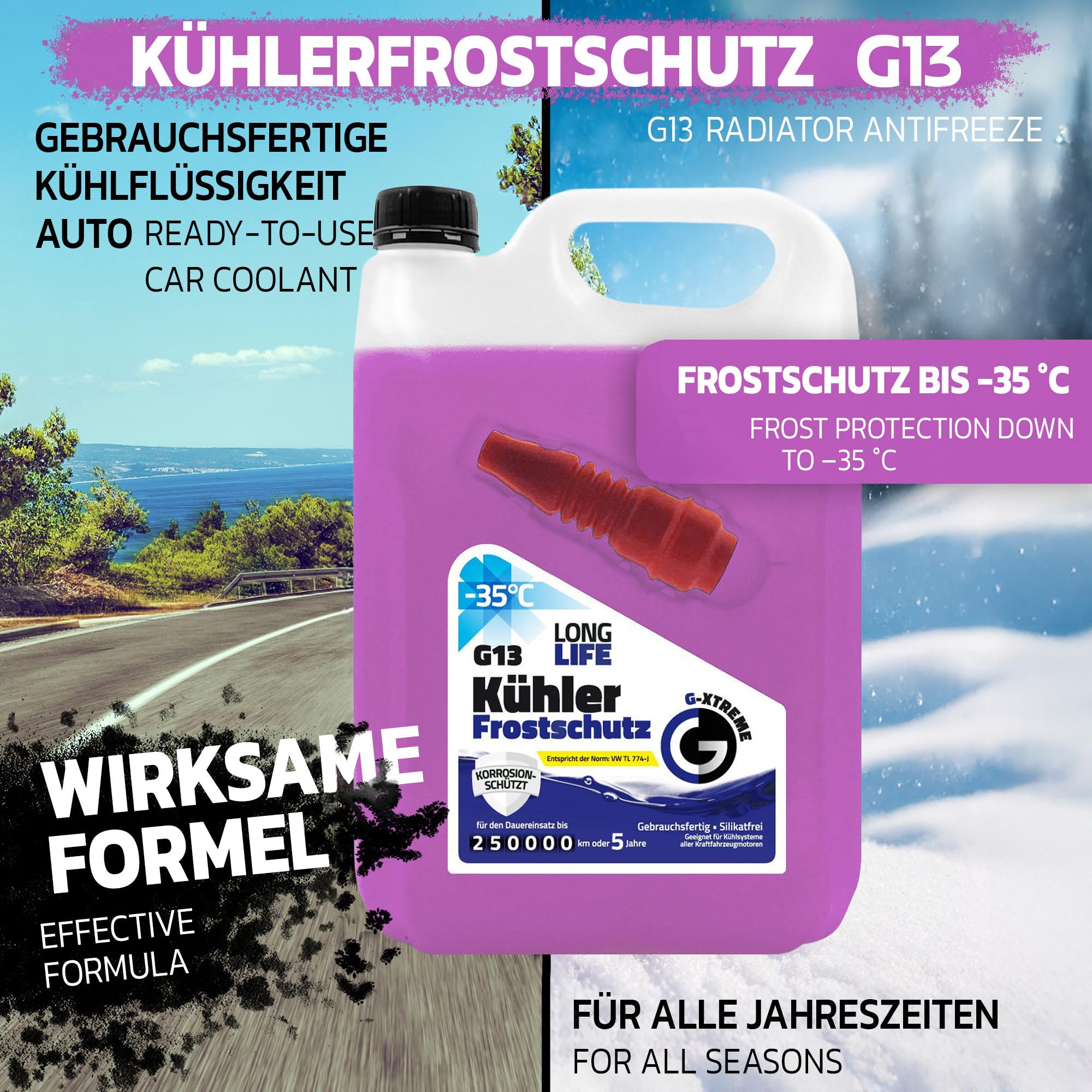 Gamix Wysokiej jakości chemikalia samochodowe | ochrona przed zamarzaniem chłodnicy G13 | płyn chłodzący 5 lat do -35°C | gotowy do użycia środek chłodzący do samochodu | 5 l (20 l)
