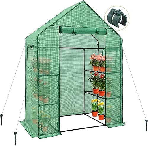 EAGLE PEAK Walk in 3-Tier Greenhouse with Wire Shelves, Portable