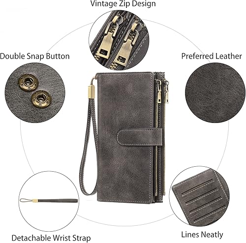 Miniatura 4 de GOIACII Carteras para Mujer de Gran Capacidad Portador de Tarjetas de Crédito Cartera Rfid Mujer Doble Cremallera Bolsillo Cuero Bifold Damas