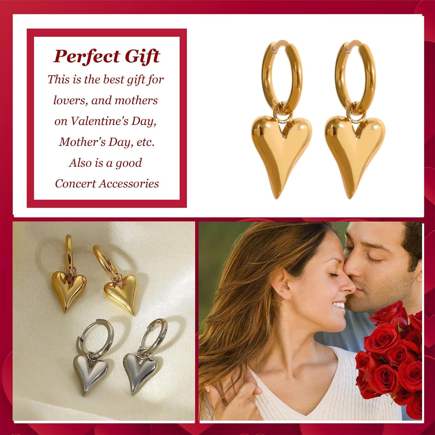 Heart Earrings for Women Valentines Day Earrings Valentines Day Gifts for Her Outfit Accessories Women - Image 3