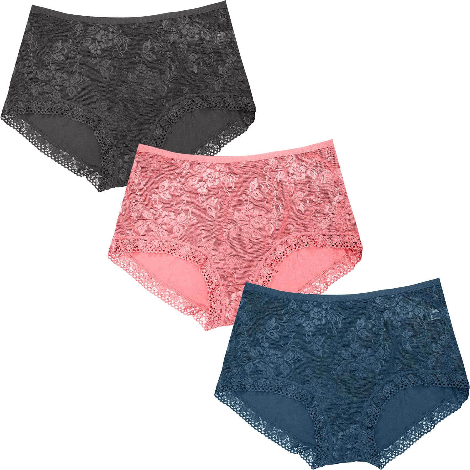 Pack of 3 Women's Full Coverage Lace Hipster Panty Underwear Briefs-picture-23