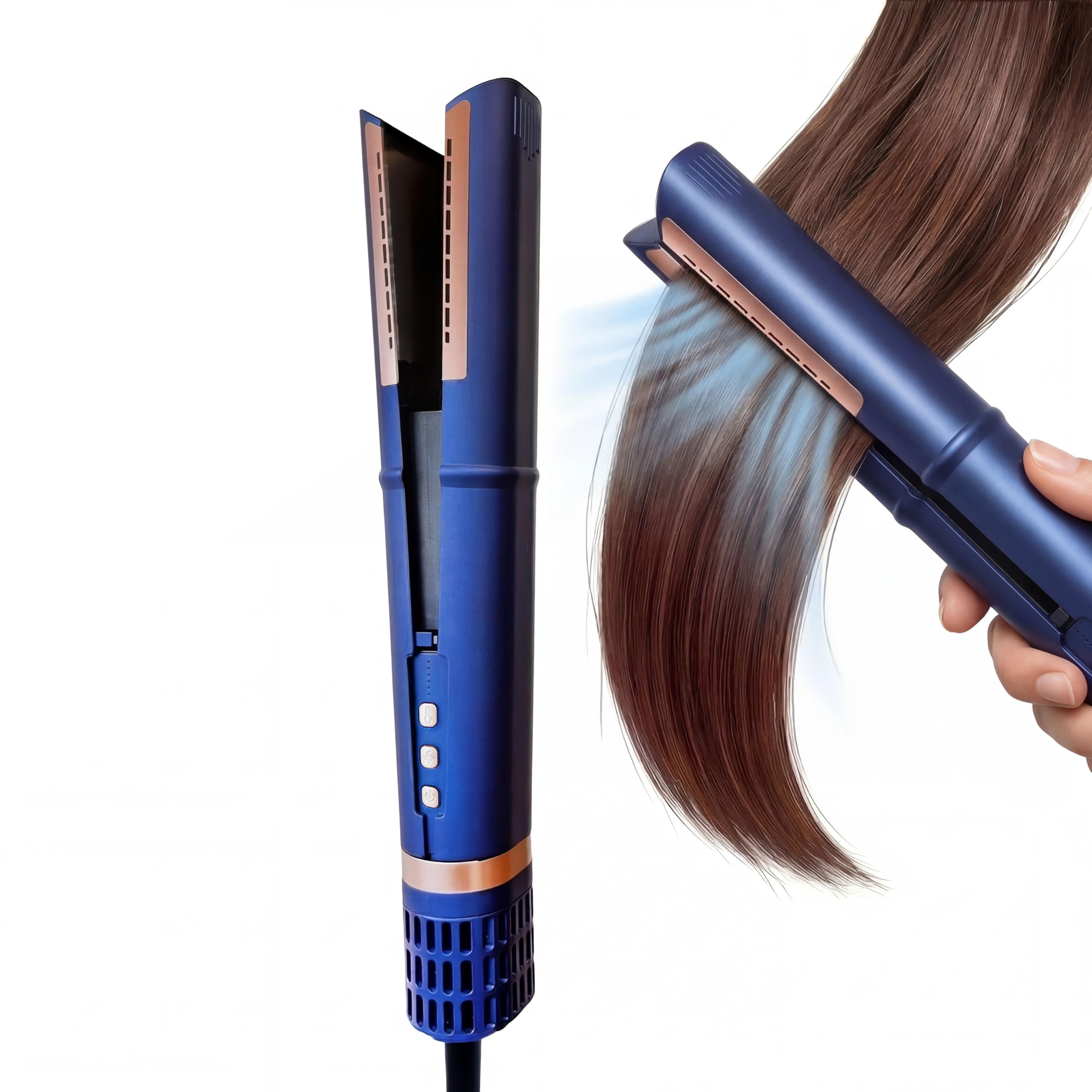 2-in-1 Asciugacapelli & Piastra per Capelli | Asciuga e Liscia i Capelli in Un Solo Strumento | 4 Temperature & 3 Velocità | Tecnologia Ionica | 31x8 cm | Blu, Rosa