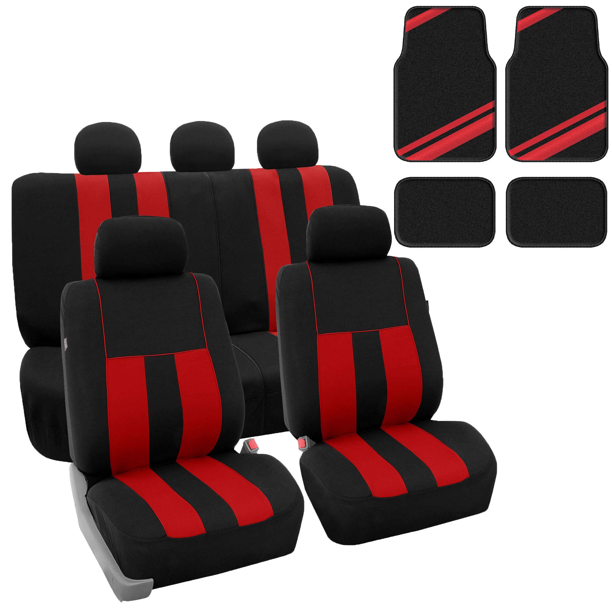 Photo 1 of FH Group Striking Striped Car Seat Covers Full Set – Universal Fit for Cars Trucks & SUVs- Red / Black