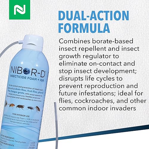 Miniatura 4 de Nibor-D - Espuma insecticida con IGR, lista para usar para control de moscas y cucarachas, aplicación de 360 grados, incluye manguera de 17 pulgadas