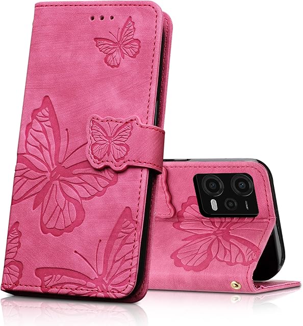 CXTcase Cover dla Xiaomi Redmi Note 12 5G/ Xiaomi Mały X5 5G,PU Skóra Portfel Książka Skórzana Etui Ochronna dla Xiaomi Redmi Uwaga 12 5G,Flip Case Xiaomi Mały X5 5G Case,Różowy Czerwony