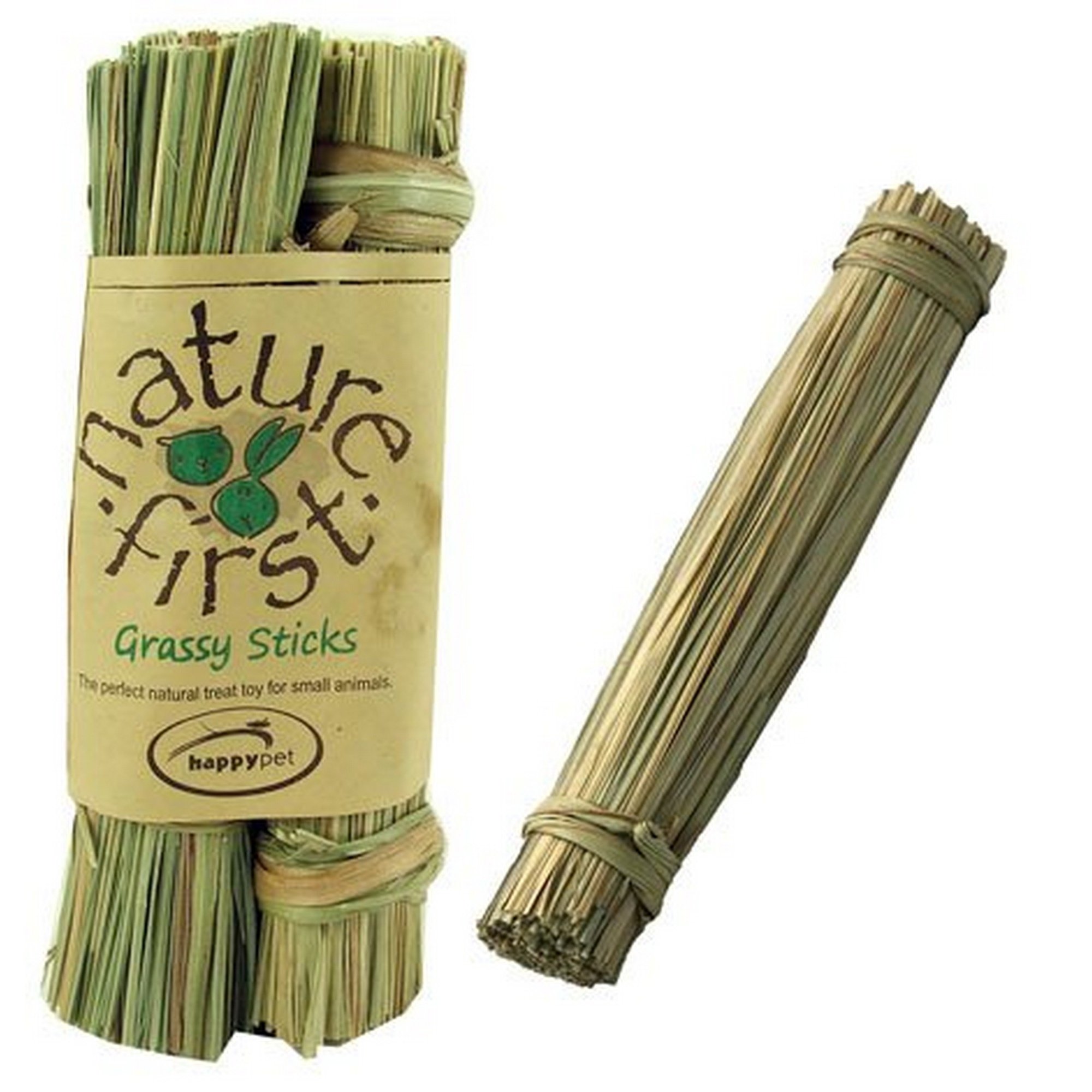 Happy Pet Nature First Small Animal Grassy Sticks Treat Toy 100% Natural Non Toxic Healthy Snacking Gnawing for Rabbits, Guinea Pigs and Hamsters