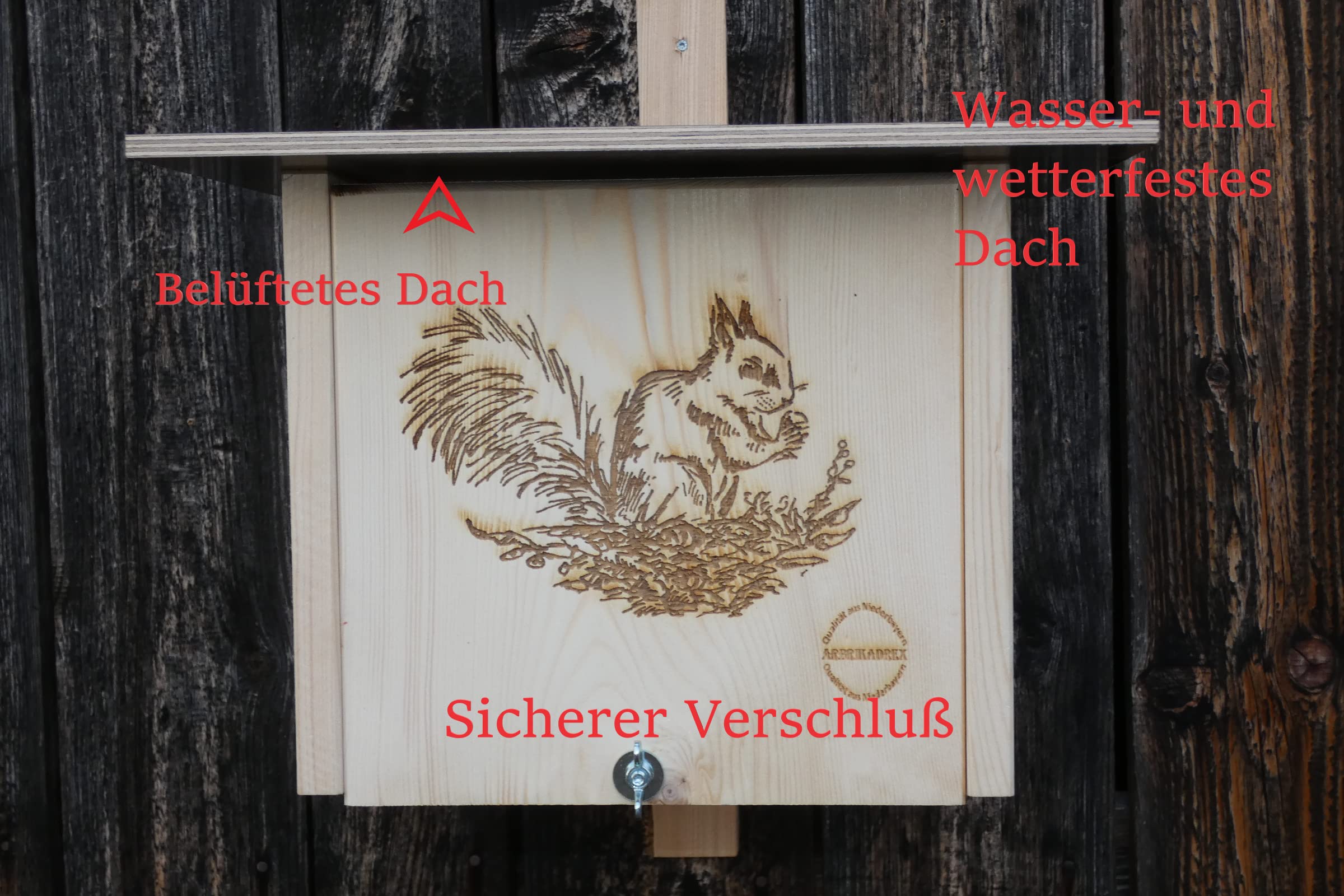Großer Premium Eichhörnchen Kobel, Nistkasten, 3 Eingänge, deutsches Qualitätsprodukt handgefertigt in Niederbayern(20mm Fichte 2 x von Hand hochwertig Imprägniert)