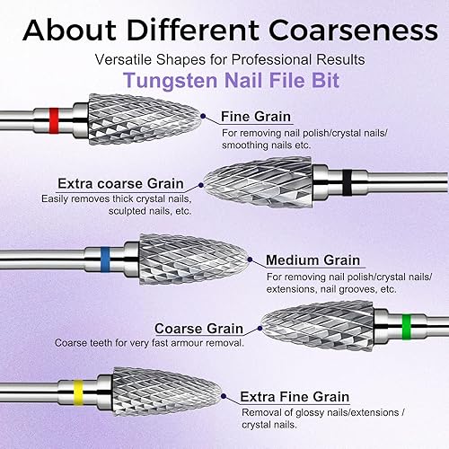 Miniatura 6 de Fantexy Juego de brocas para uñas acrílicas, 332 pulgadas, brocas profesionales de tungsteno para uñas, herramientas de arte de uñas, manicura y