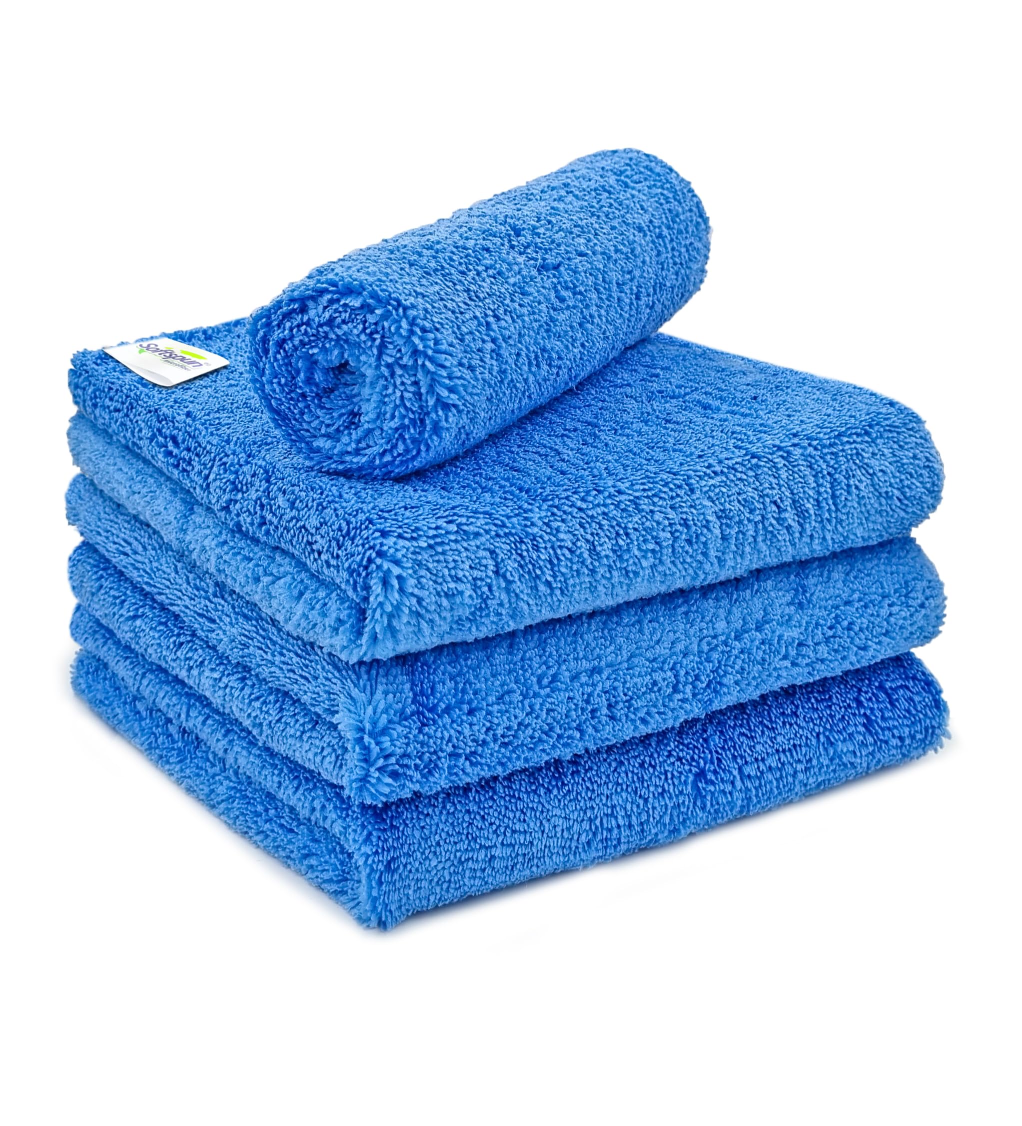 SOFTSPUN Microfiber High Loop Cleaning Cloths, 40x40 cms 4 pcs Towel Set 380 GSM (Sky Blue). Highly Absorbent, Lint and Streak Free, Multi-Purpose Wash Cloth for Kitchen, Window, Silverware.